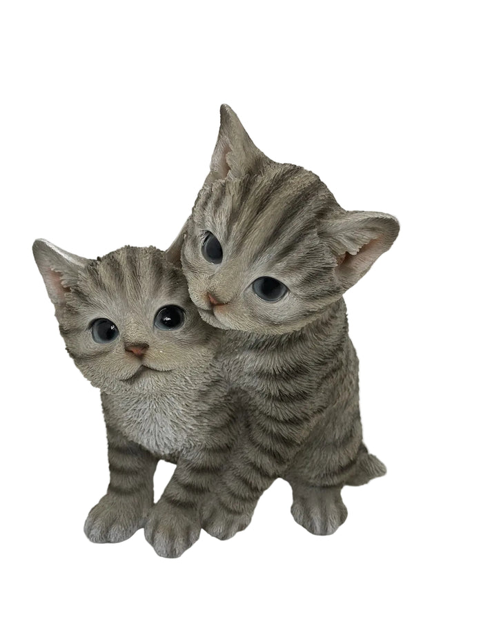 Grey Tabby Cats Cuddling Kitten Statue Ornament Figurine Home Decor Money Box