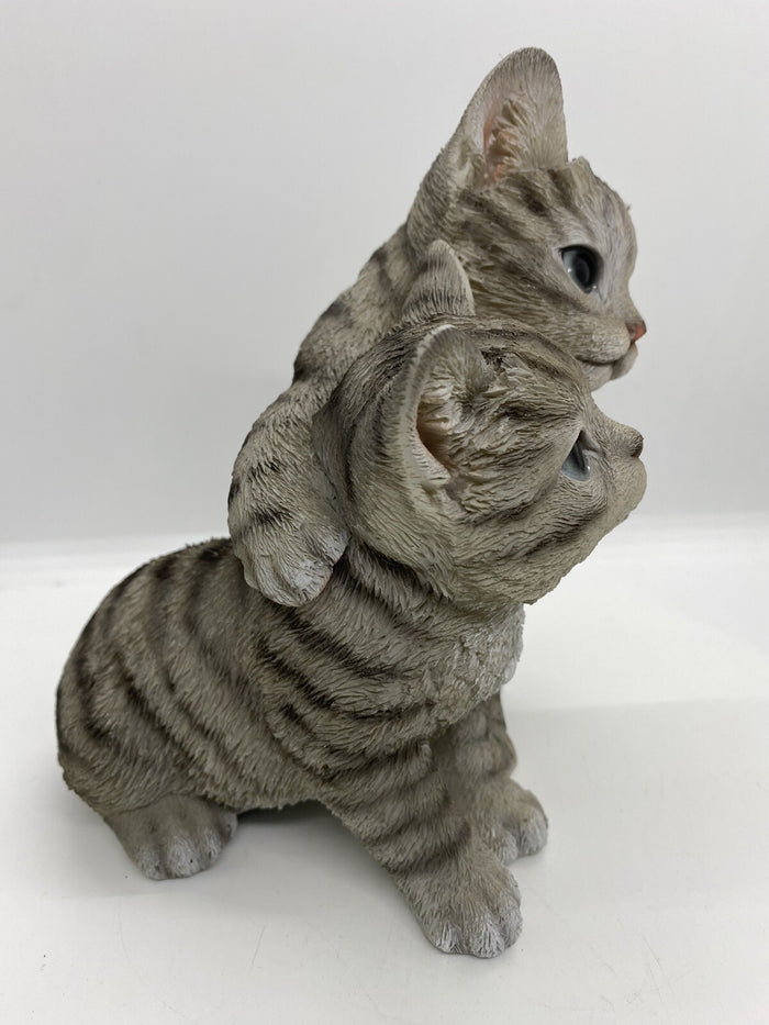 Grey Tabby Cats Cuddling Kitten Statue Ornament Figurine Home Decor Money Box