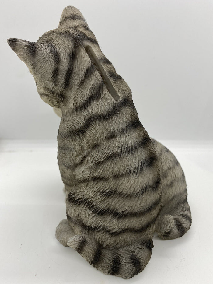 Grey Tabby Cats Cuddling Kitten Statue Ornament Figurine Home Decor Money Box