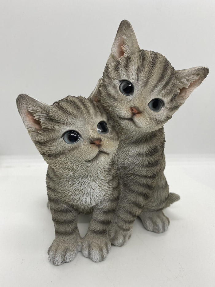 Grey Tabby Cats Cuddling Kitten Statue Ornament Figurine Home Decor Money Box