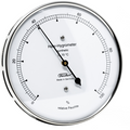 Round analog hair hygrometer with white dial and black markings, measures humidity