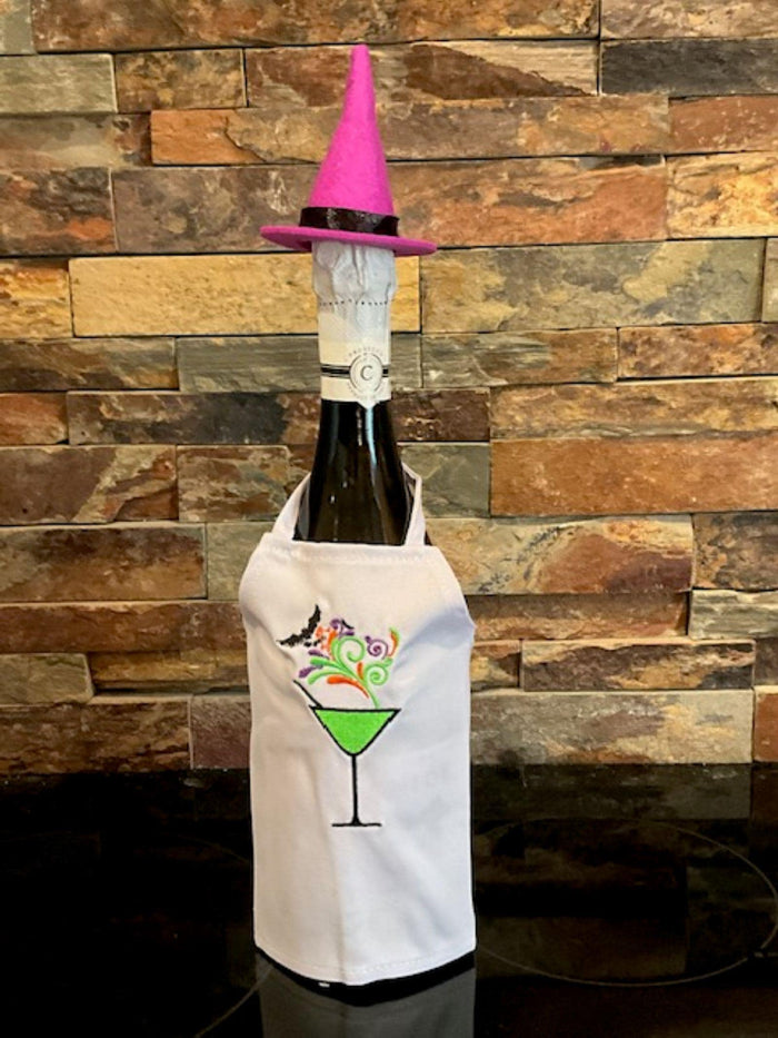 Halloween Embroidered Wine Bottle Aprons – Festive & Fun Designs
