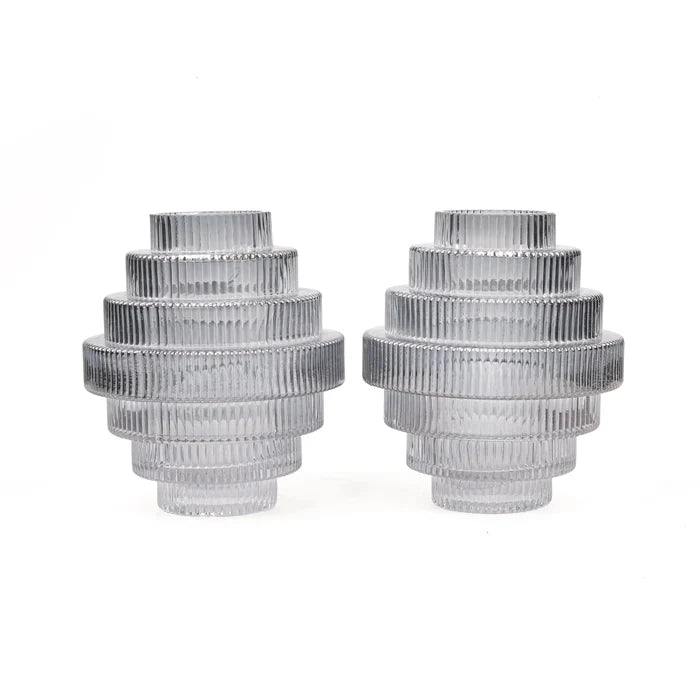 Halos of Grey - Glass Art Deco Vase Set of 2