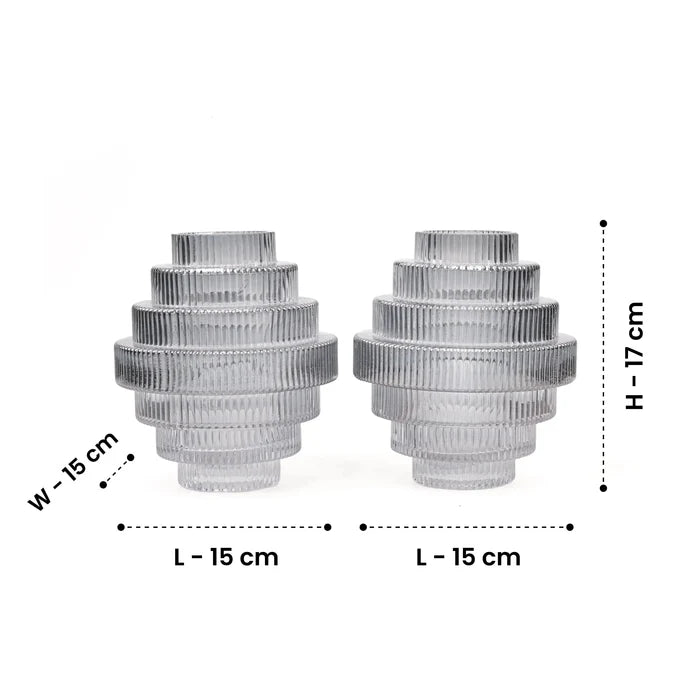 Halos of Grey - Glass Art Deco Vase Set of 2