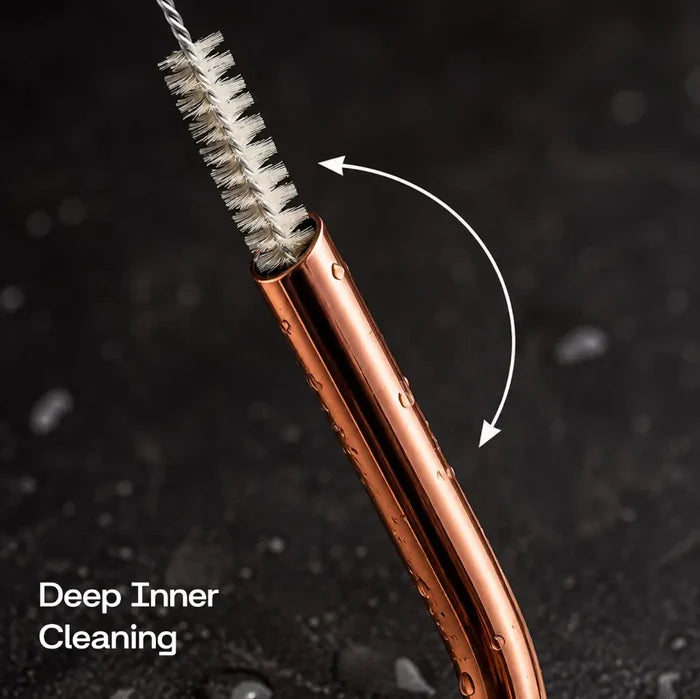 Hammered Copper Bottle with Copper Cap and Straw Set