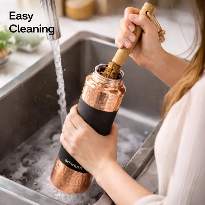 Hammered Copper Sipper Bottle with Cleaning Brush