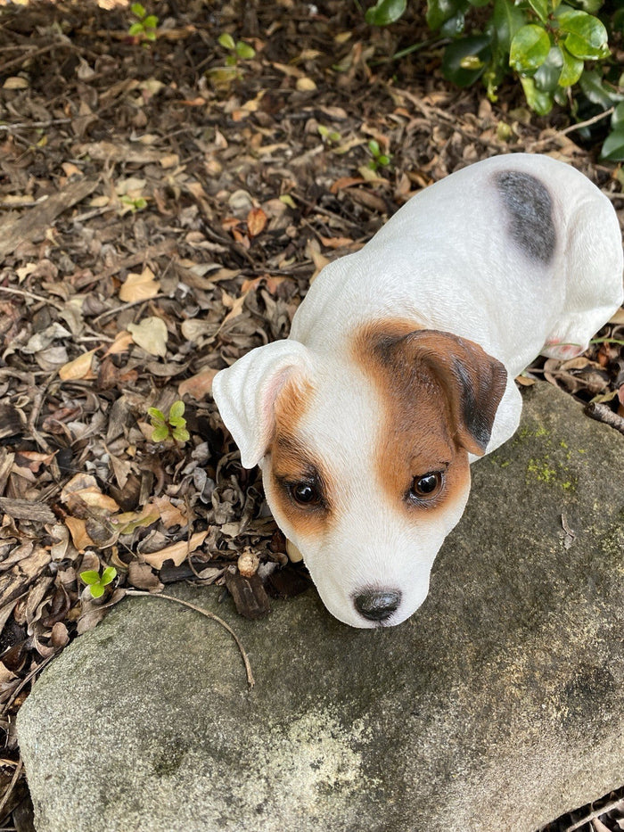 22nice4me Garden Statues hand-painted resin Jack Russell dog memorial statue lying down on a garden rock