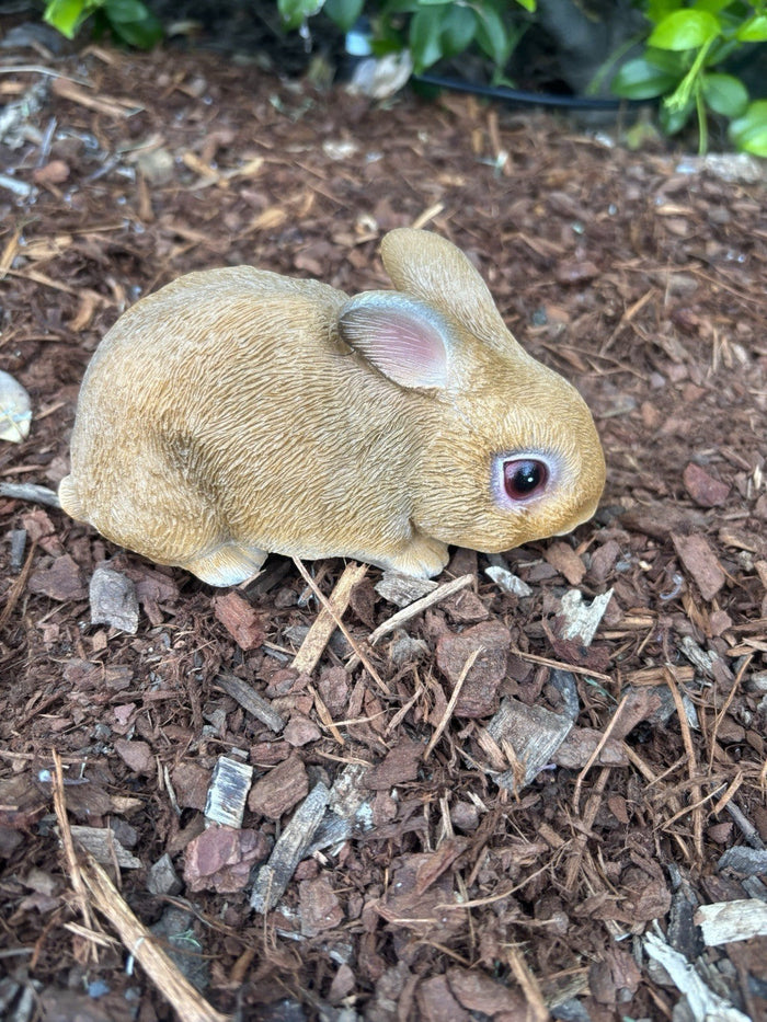 22nice4me Garden Statues hand painted resin rabbit ornament in natural brown tones sitting on garden mulch