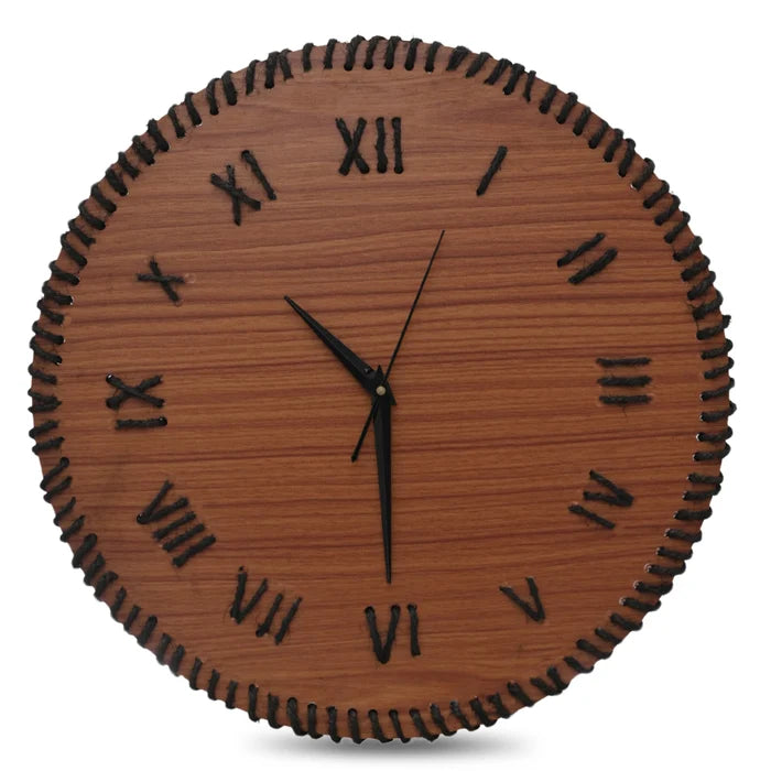 Handcrafted Wooden Wall Clock with Roman Numerals | Rustic Thread Design Wall Clock | Rose Wood Finish by Venlay Wood