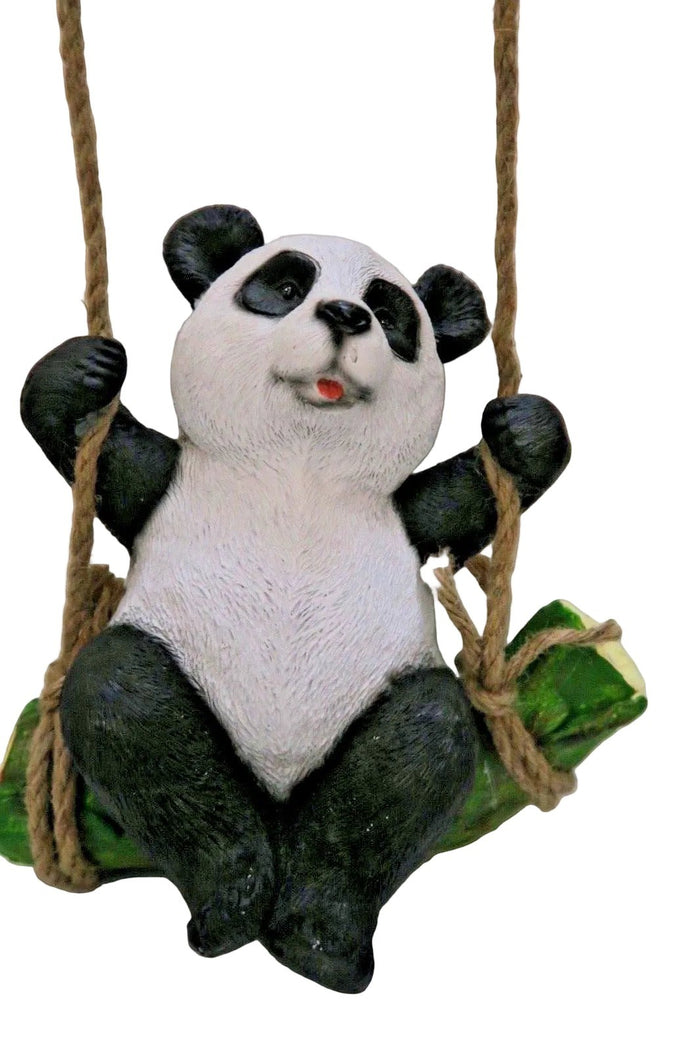 22nice4me Garden Statues hanging panda bear figurine on a log with rope, hand-painted poly resin for indoor or outdoor