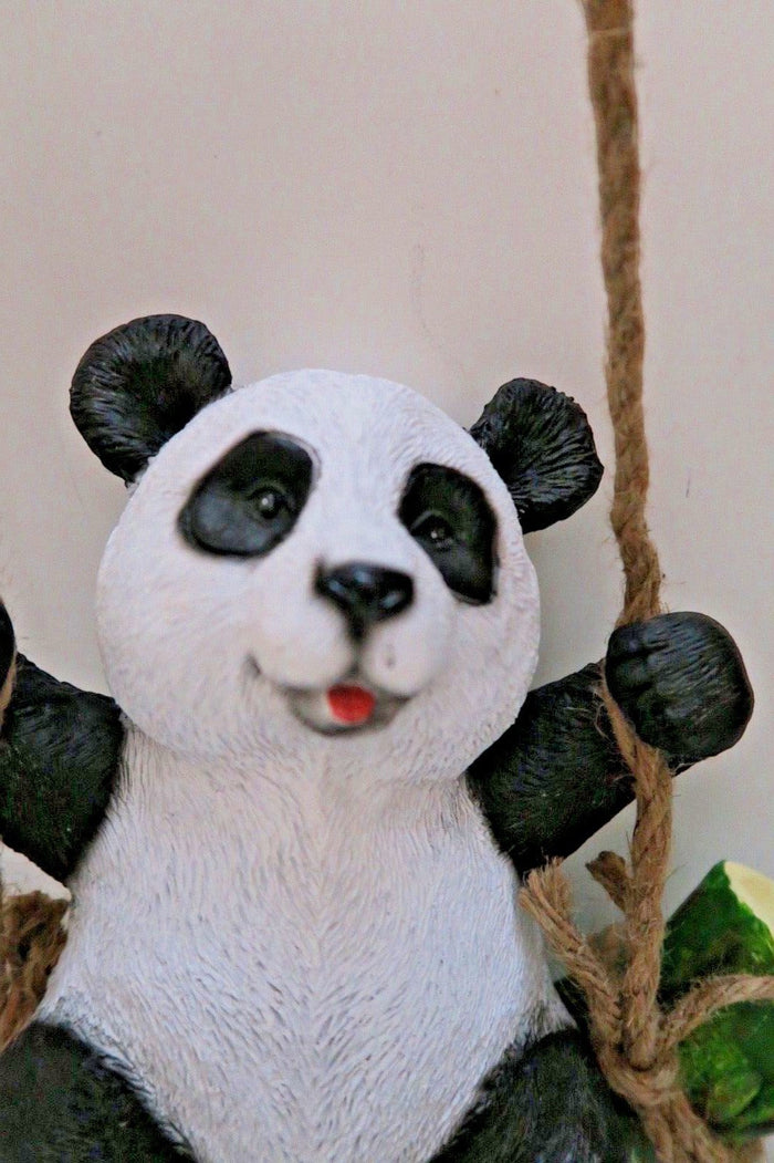 22nice4me Garden Statues hanging panda figurine on a log with rope, hand-painted poly resin for indoor or outdoor use