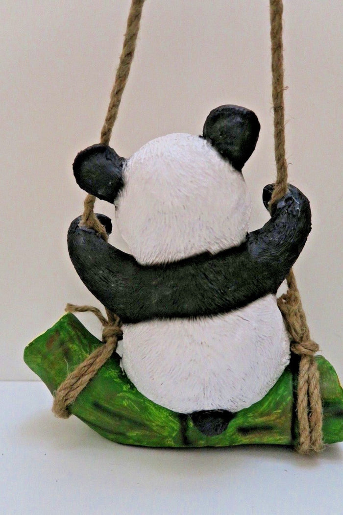 22nice4me Garden Statues hanging panda bear figurine on a green log with rope for indoor or outdoor decor