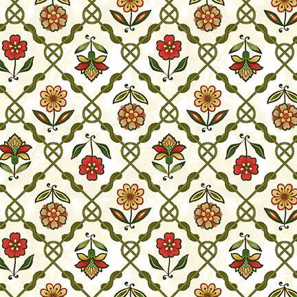 Henry Glass -  Jacobean Joyeux - Floral Lattice Cream  2658-33