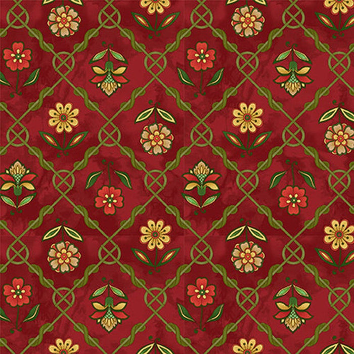Henry Glass Jacobean Joyeux - Floral Lattice Red  2658-88