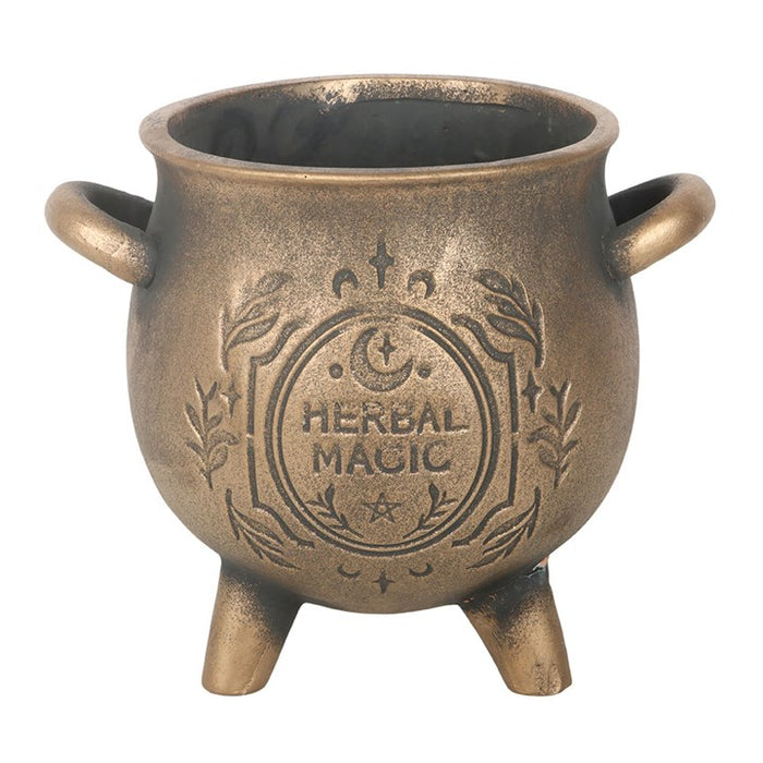 Herbal Magic Bronze Effect Terracotta Cauldron Plant Pot