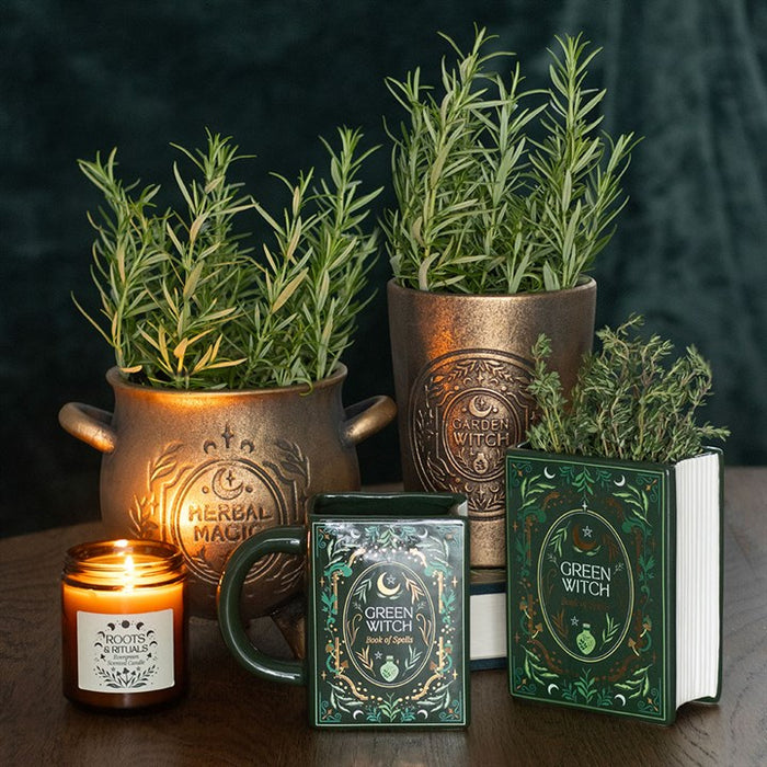 Herbal Magic Bronze Effect Terracotta Cauldron Plant Pot