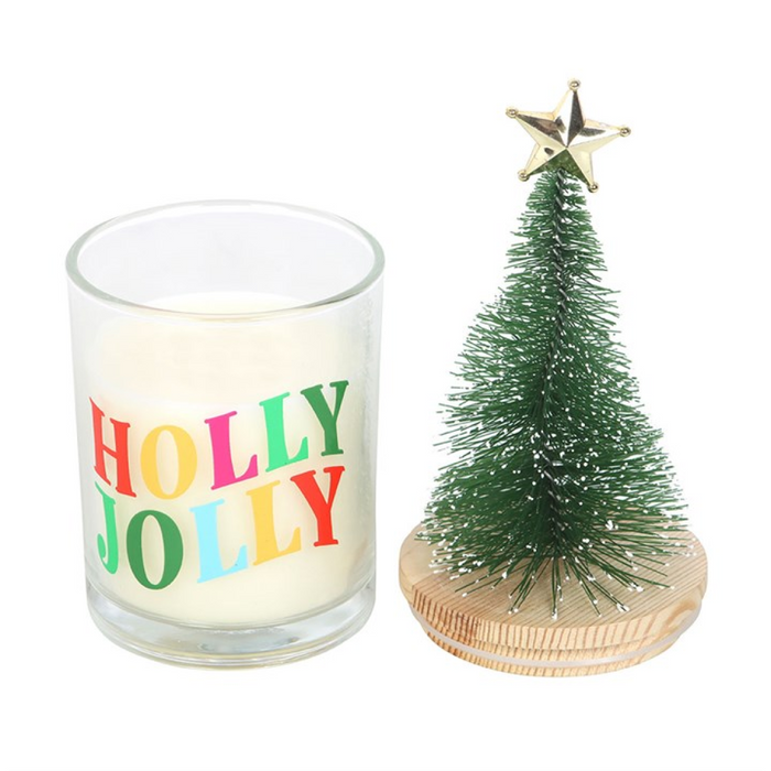 Holly Jolly Pine & Fir Glass Candle with Tree