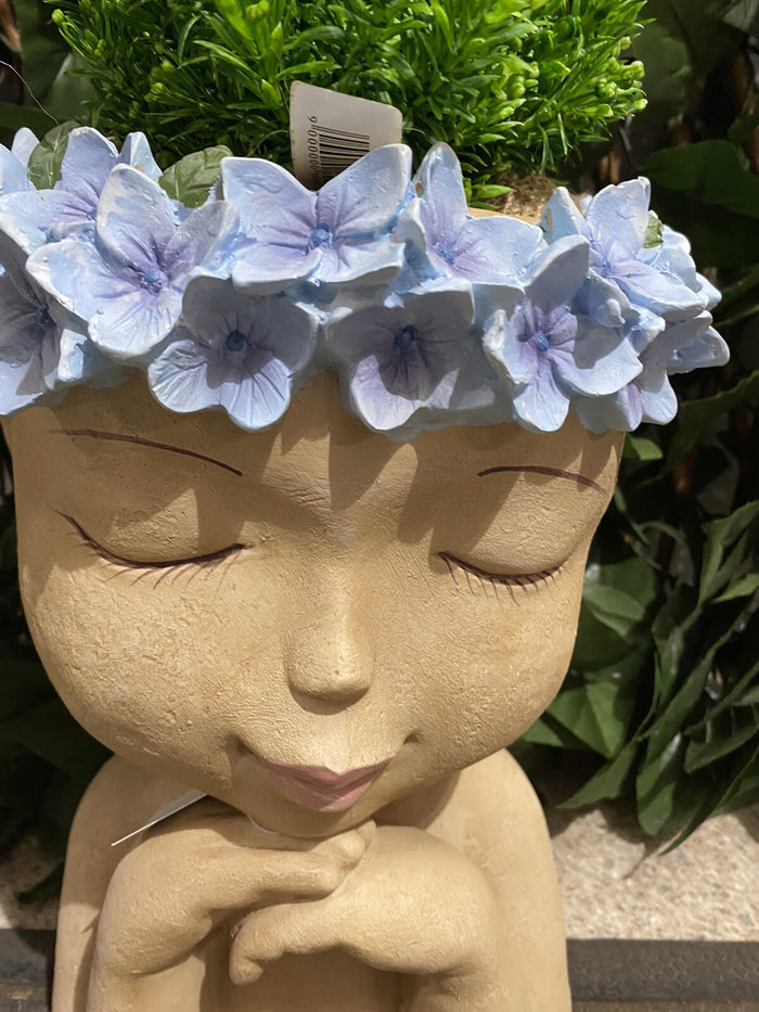 Hydrangea Girl Head Planter Pot for Succulents Cactus Indoor Plants Eyes Closed