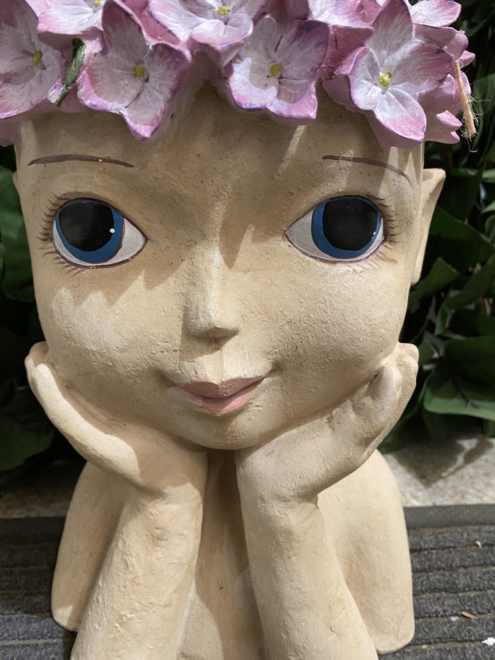 Hydrangea Girl Head Planter Pot for Succulents Cactus Indoor Plants Eyes Open