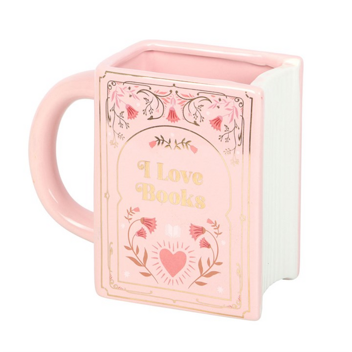 I Love Books Pink Book Shaped Mug