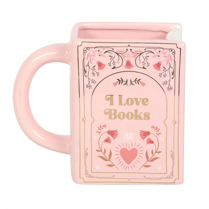 I Love Books Pink Book Shaped Mug