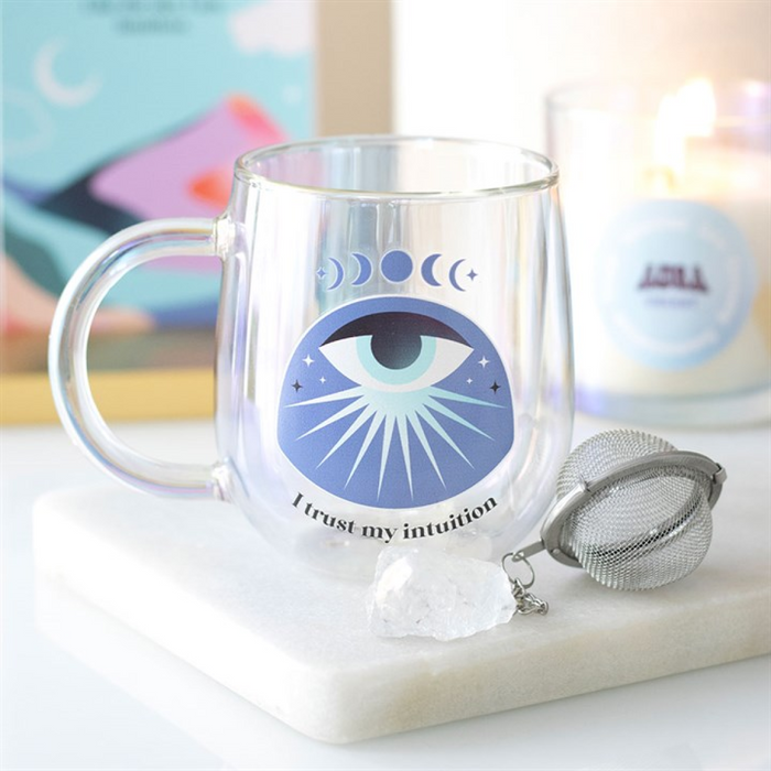 Intuition Double Walled Glass Mug with Aura Crystal Tea Infuser