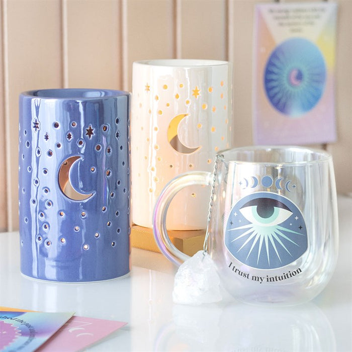 Iridescent White Moon Pillar Oil Burner and Wax Warmer
