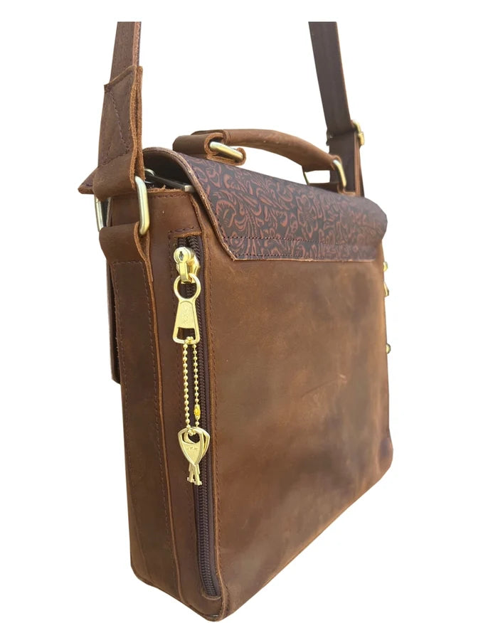 Isolde Tooled Leather Crossbody Satchel