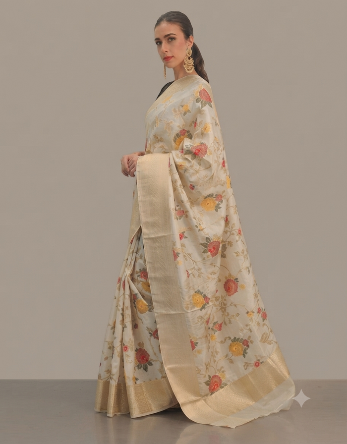 Ivory Floral  Silk Saree