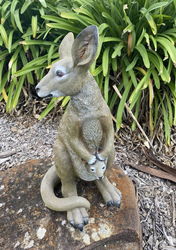 KANGAROO WITH JOEY ANIMAL GARDEN STATUE ORNAMENT SCULPTURE HOME DECOR 55cm