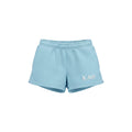 Sky blue Kappa Alpha Theta fleece shorts with white embroidered Greek letters