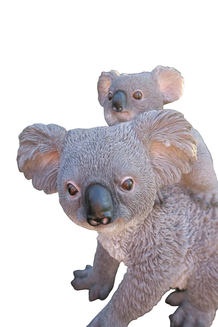 22nice4me Garden Statues grey resin koala mother with baby on back, featuring realistic hand-painted fur texture.