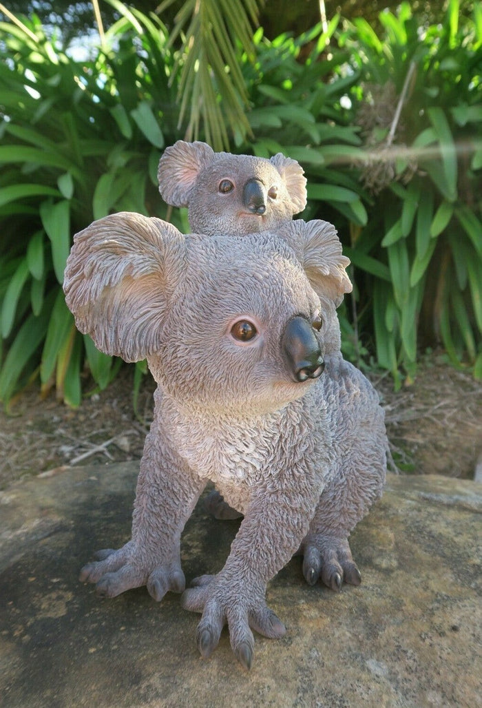 22nice4me Garden Statues resin koala with baby on back, grey hand-painted outdoor ornament for garden or patio