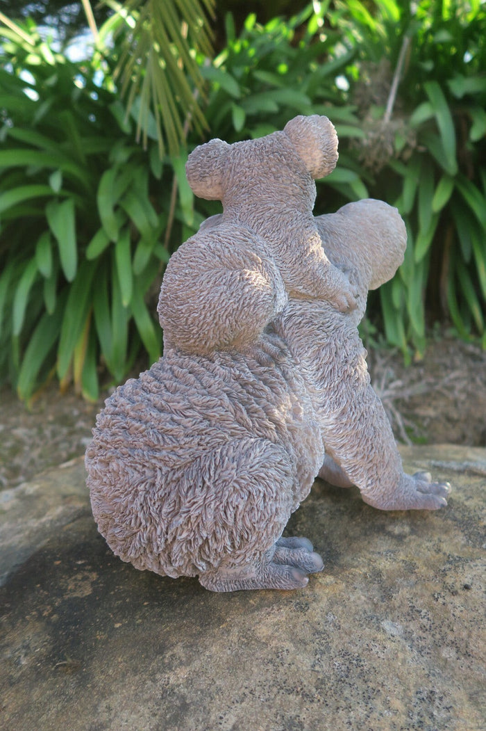 22nice4me Garden Statues grey resin koala mother with baby on back, realistic textured outdoor garden ornament