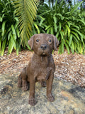 LABRADOR SITTING DOG PUPPY CHOCOLATE BROWN GUIDE GARDEN STATUE ORNAMENT MEMORIAL