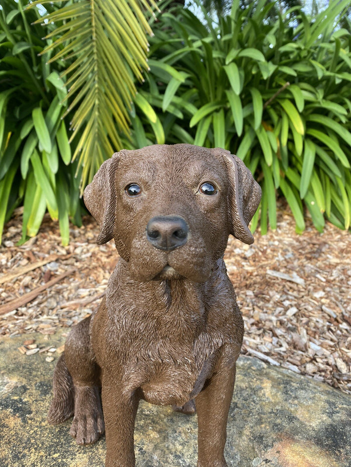 LABRADOR SITTING DOG PUPPY CHOCOLATE BROWN GUIDE GARDEN STATUE ORNAMENT MEMORIAL
