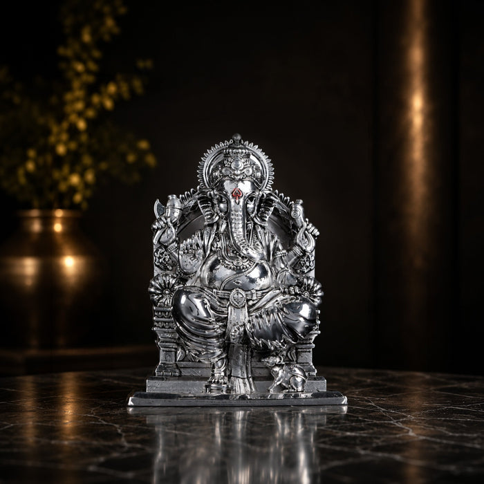 Lalitasana Ganesha Silver Plated Idol