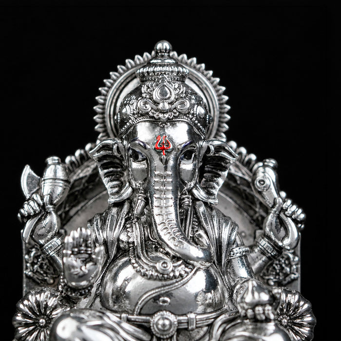 Lalitasana Ganesha Silver Plated Idol