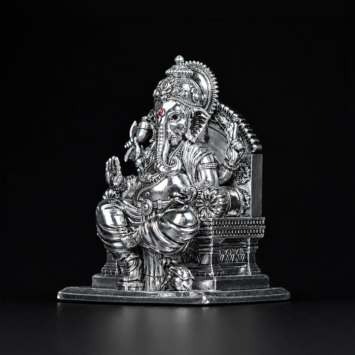 Lalitasana Ganesha Silver Plated Idol