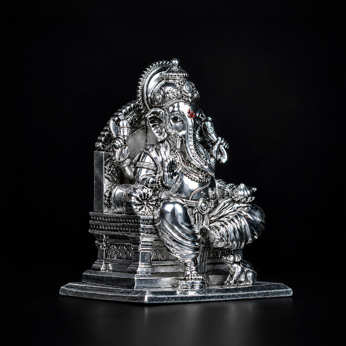 Lalitasana Ganesha Silver Plated Idol