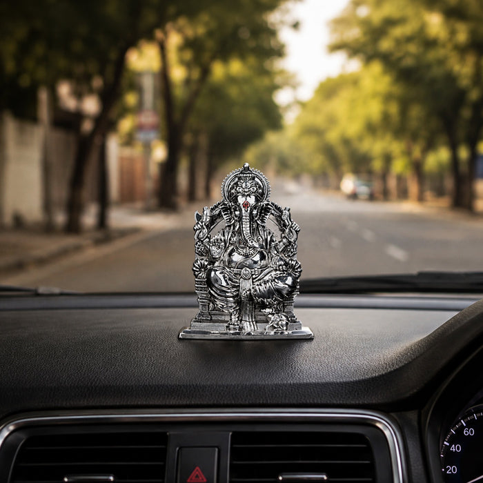 Lalitasana Ganesha Silver Plated Idol