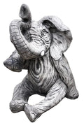 22nice4me Garden Statues large grey concrete elephant ornament with trunk raised in a sitting position