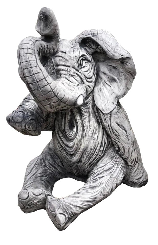 22nice4me Garden Statues large grey concrete elephant ornament with trunk raised in a sitting position
