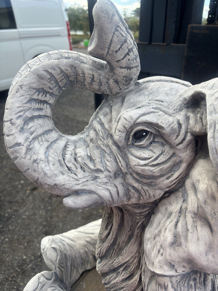 22nice4me Garden Statues large grey concrete elephant statue with trunk raised for good luck and outdoor decor