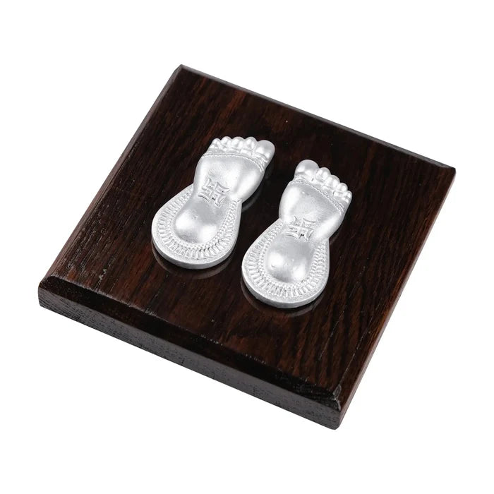 Laxmi Charan Paduka with Wooden Base 999 Silver Artarium