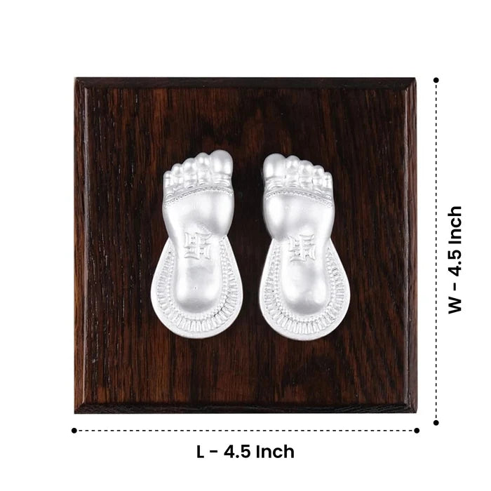 Laxmi Charan Paduka with Wooden Base 999 Silver Artarium