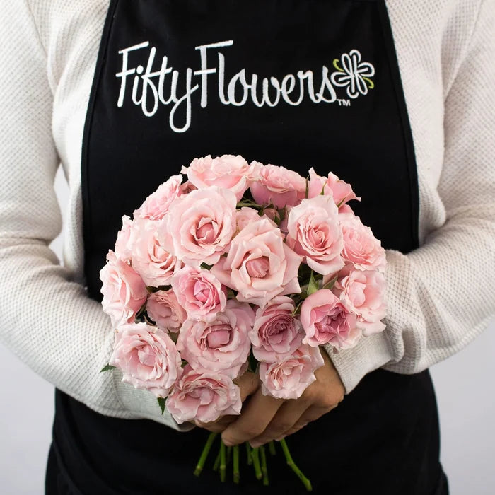 Light Pink Spray Roses Flower Bunch in Hand