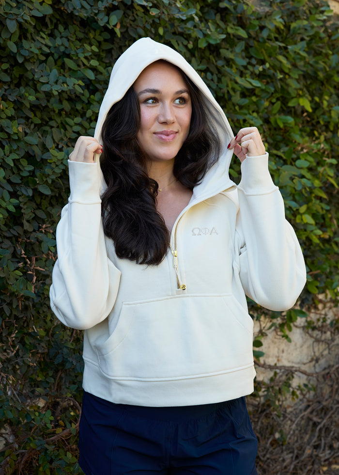 LIMITED EDITION Omega Phi Alpha lululemon Scuba Oversized Half-Zip Hoodie - Ivory & Gold