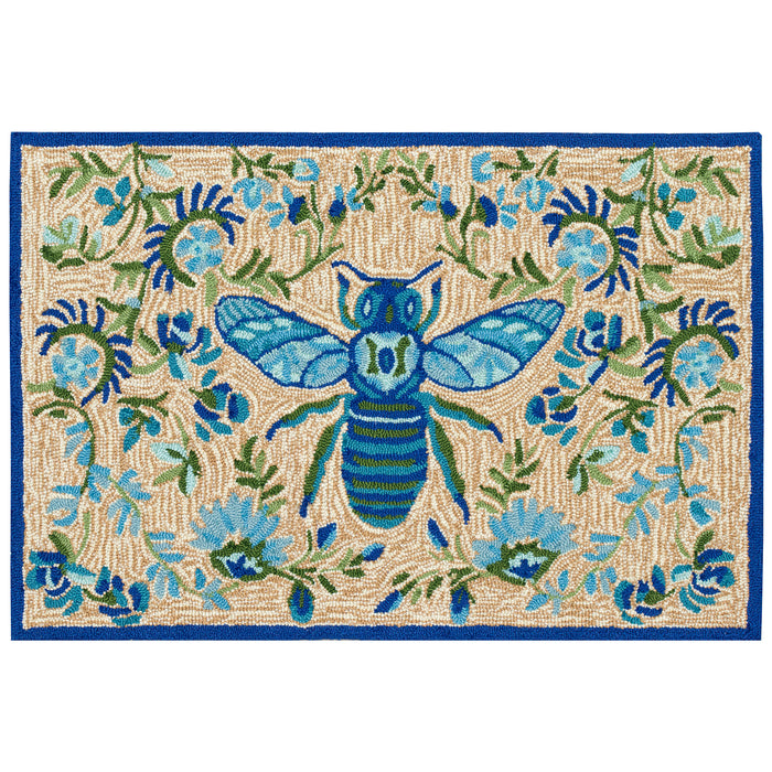 Liora Manne Frontporch Flora Bee Indoor Outdoor Rug Blue/Natural