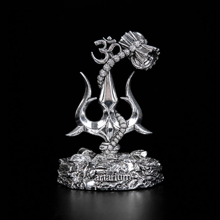Lord Shiva Trishul With Damru Silver Plated
